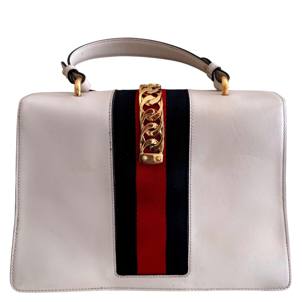 Gucci Sylvie Medium Floral Embroidered Leather Top Handle Bag | Box + Dust Bag - Picture 4 of 16